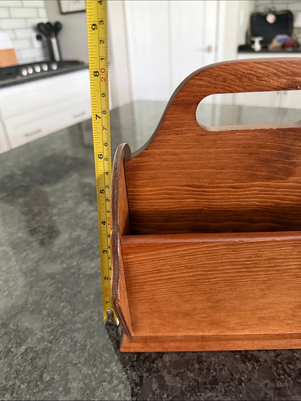 Vintage Solid Wood Divided Carry Caddy Organizer Napkins Mail Holder Farmhouse